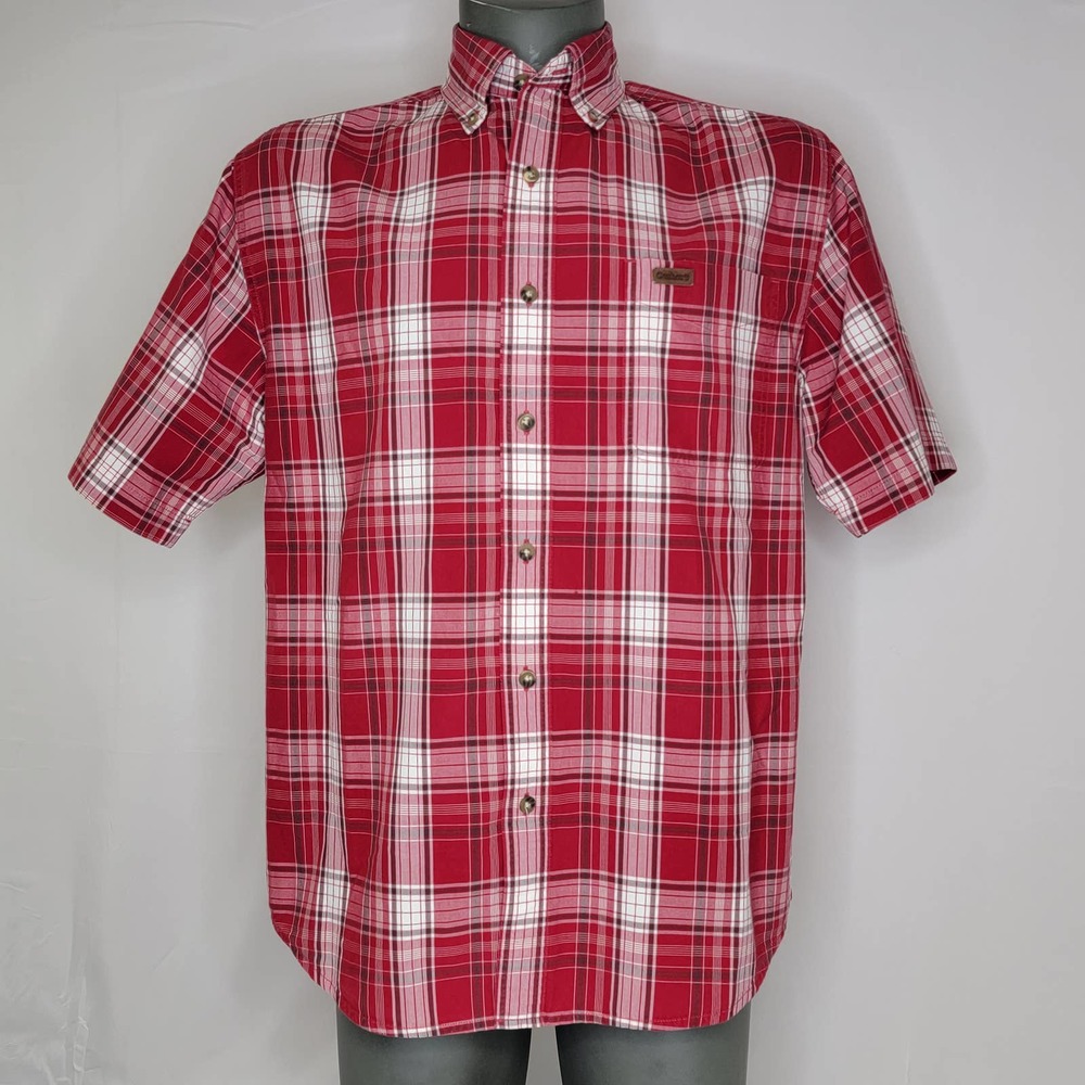 NWOT Carhartt S185 Cotton Short Sleeve Plaid Red White Shirt Mens Medium Pocket
